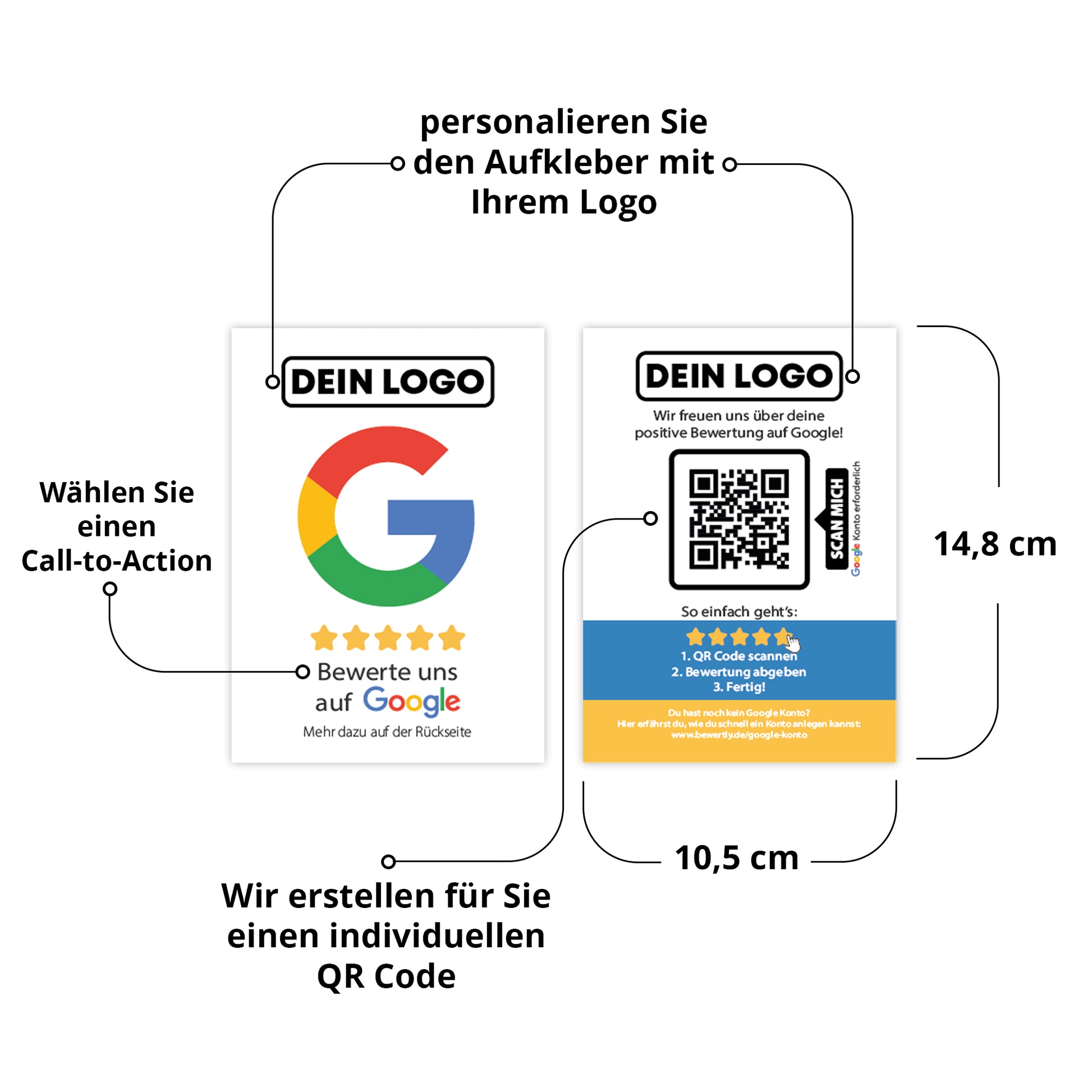 google bewertungskarte mit qr code und logo details