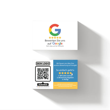 google bewertung visitenkarte quer mit qr code und logo